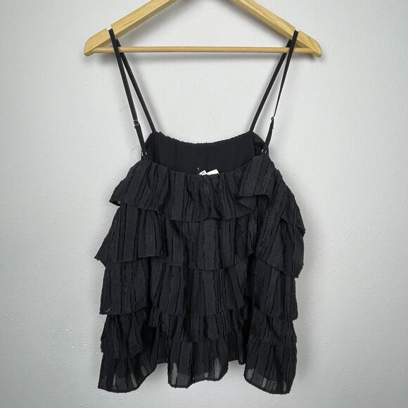 Entro Medium Black Velvet Striped Tiered Ruffle Top Goth‎ Whimsigoth Festival - Picture 4 of 7